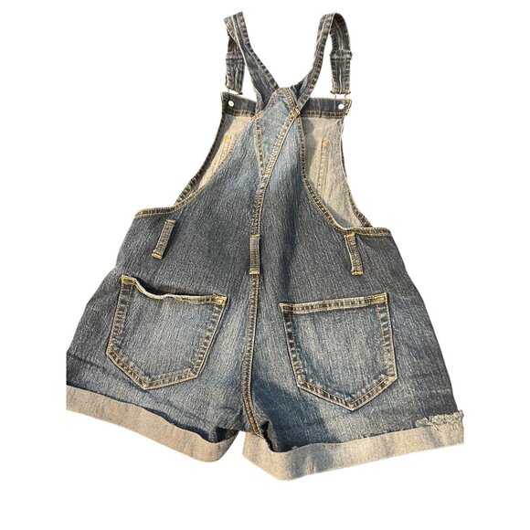 No Boundaries NOBO Denim Overalls Shortalls Cuffed Adjustable Straps Jeans Sz S - Picture 4 of 5